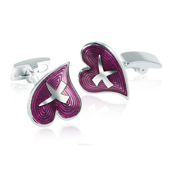 Heart and Kiss - Purple Enamel Cufflinks
