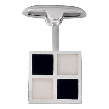 Sterling Silver Square Onyx and Mother of Pearl Cufflinks