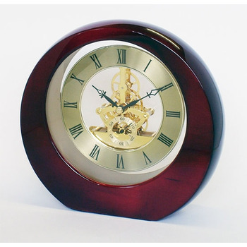 200810 Round red cherry wood skeleton clock.