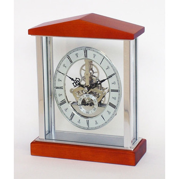 20085 Cherry and chrome skeleton clock.