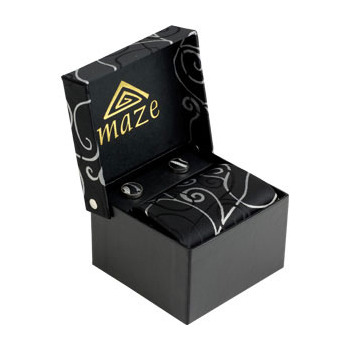 Matching Cufflinks & Tie - Black & Silver