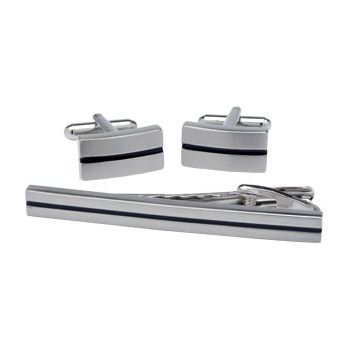 Matching Cufflinks & Tie Clip - Black Stripe