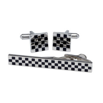 Matching Cufflinks & Tie Clip - Checkered