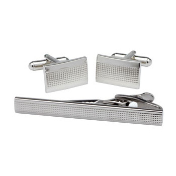 Matching Cufflinks & Tie Clip - Grid
