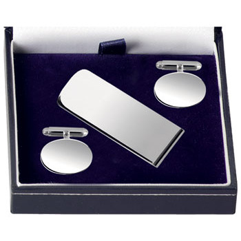 Sterling Silver  Double Oval Cufflink and Money Clip Set