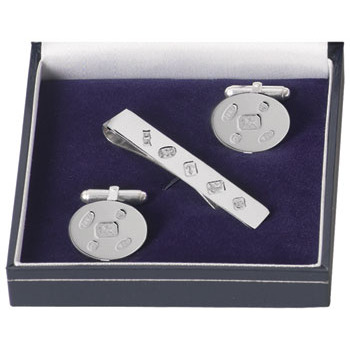 Sterling Silver Hallmark Cufflink and Tie Bar Set