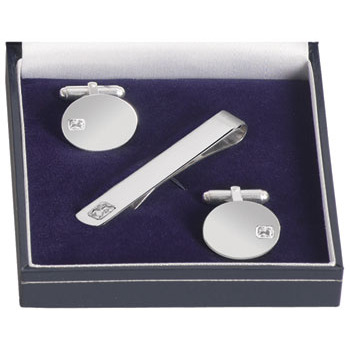 Single Hallmark Sterling Silver Oval Cufflinks and Tie Bar Set