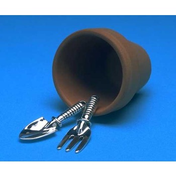 Fork & Trowel with Clay Pot - Silver Ornament