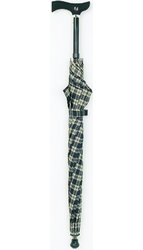 Walking Stick Umbrella, Black, Blue Tartan