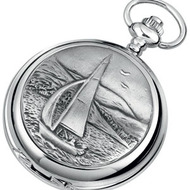 Woodford Full Hunter Chrome/Pewter Sailing Scene Pocket Watch 1911
