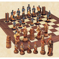 Hand painted chess pieces depicting Battle of Hastings
