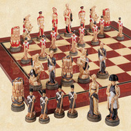 Hand painted chess pieces depicting Battle of Waterloo
