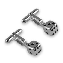 Silver black enamel playing dice cufflinks