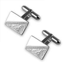 Sterling silver hand engraved rectangular cufflinks