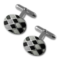 Stering silver black & white enamel chequered cufflinks