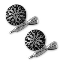 Sterling silver black enamel dart & dartboard cuffkinks