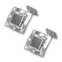 Sterling silver black shell wqavy edge design cufflinks