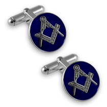 Sterling silver Masonic blue enamel round cufflinks