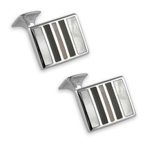 Sterling silver mother of pearl & onyx striped cufflinks