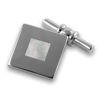 Sterling silver mother of pearl square inlay chain link cufflinks