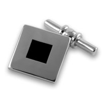 Sterling silver onyx inlaid square chain link cufflinks