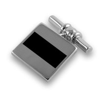 Sterling silver onyx inlaid stripe chain link cufflinks