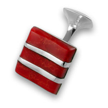 Sterling silver red jasper wave cufflinks