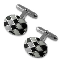 Silver plated black & white enamel chequered cufflinks