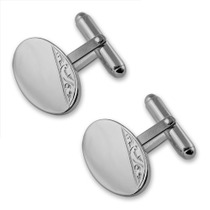 Silver plated hand engraved oval cufflinks