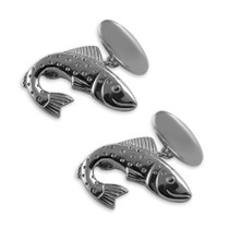 Silver plated leaping fish cufflinks