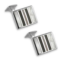 Silver plated mother of pearl & onyx striped cufflinks