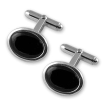 Sterling Silver Plated onyx oval cufflinks