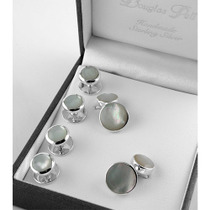 Sterling silver mother of pearl shirt stud & cufflink set