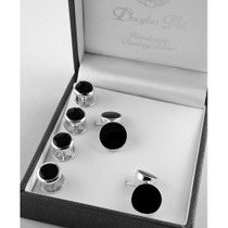 Sterling silver onyx shirt stud & cufflink set
