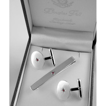 Sterling silver ruby tie slide & cufflink set