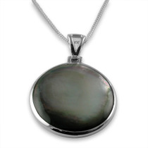Sterling silver black shell & mother of pearl reversible pendant