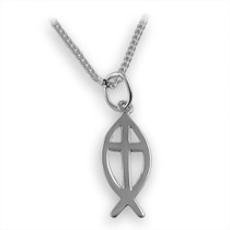 Sterling silver fish & cross pendant