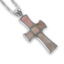 Sterling silver pink shell cross - 2.5cm