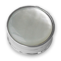 Sterling silver mother of pearl round pill box