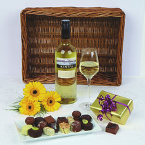 CHARDONNAY & BELGIAN CHOCOLATES IN WICKER TRAY