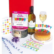 HAPPY BIRTHDAY CAKE, WINE & CANDLES IN GIFT BOX