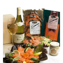SANCERRE, SMOKED SALMON, GRAVADLAX AND DILL SAUCE IN WOOD BOX