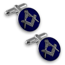 Silver plated Masonic blue enamel round cufflinks
