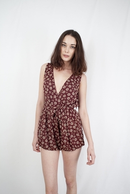 CAMILLA - MAROON DAISY PLAYSUIT