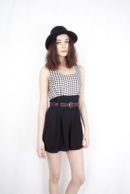 MARGOT - BLACK AND IVORY GINGHAM PLAYSUIT