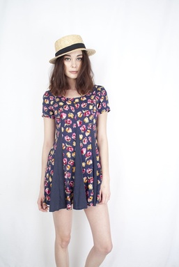JEMIMA - MUSTARD AND BURGANDY ROSE PRINT WITH MINI DOT DRESS