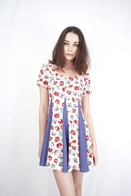 JEMIMA - RED AND BLUE ROSE PRINT WITH MINI DOT DRESS