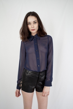 MADISON - NAVY WITH IVORY MINI DOT BLOUSE