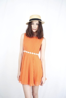 DASHA - CORAL WITH IVORY DOT DRESS