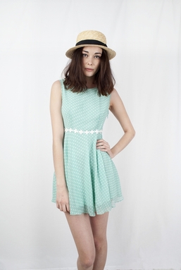 DASHA - PASTEL GREEN WITH IVORY DOT DRESS